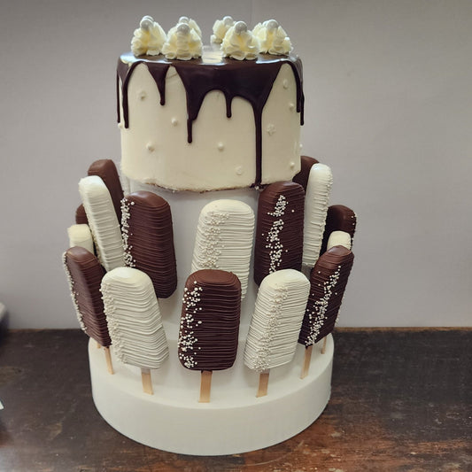 Cake and Cakesicle Tower that holds up to a 6" Cake and 2 Dozen Cakesicles