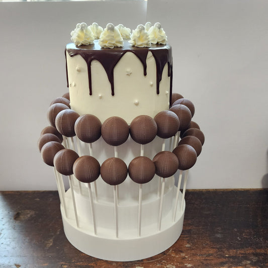 Cake and Cake Pop Tower that holds up to a 6" Cake and 3 Dozen Cake Pops