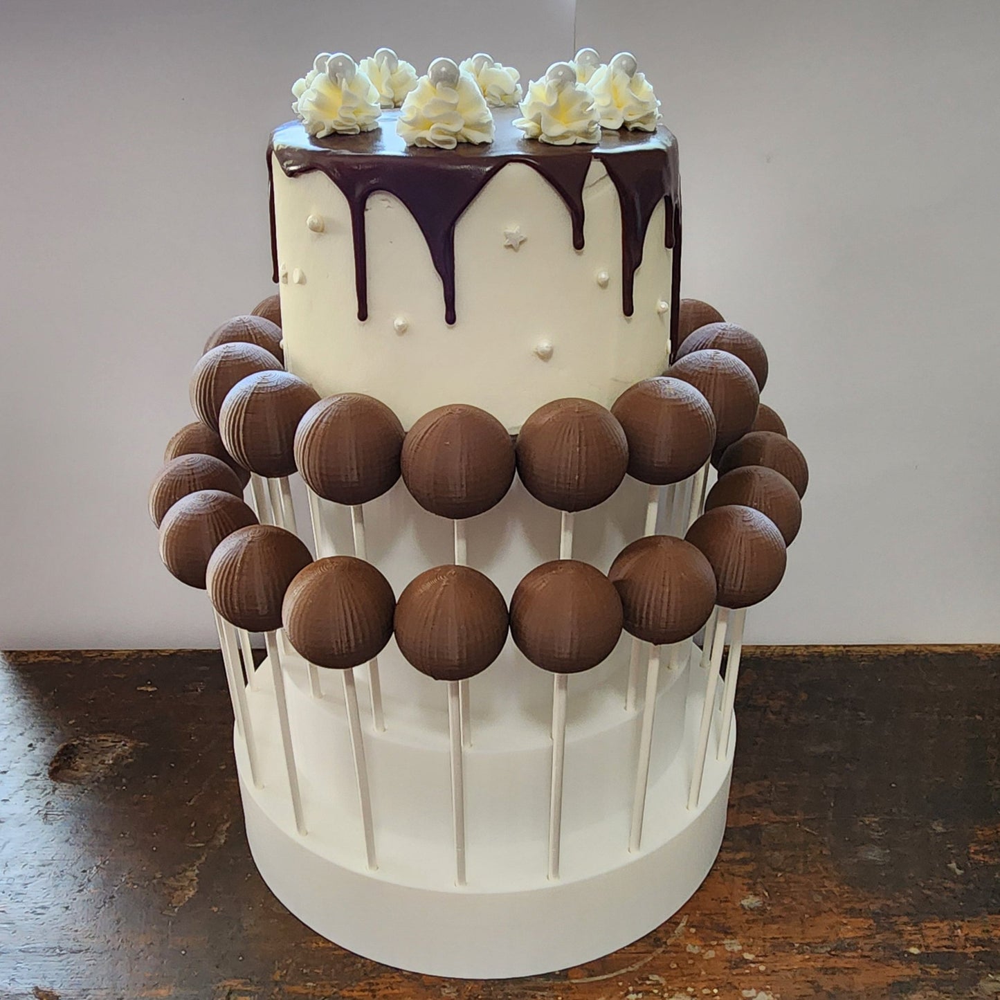 Cake and Cake Pop Tower that holds up to a 6" Cake and 3 Dozen Cake Pops