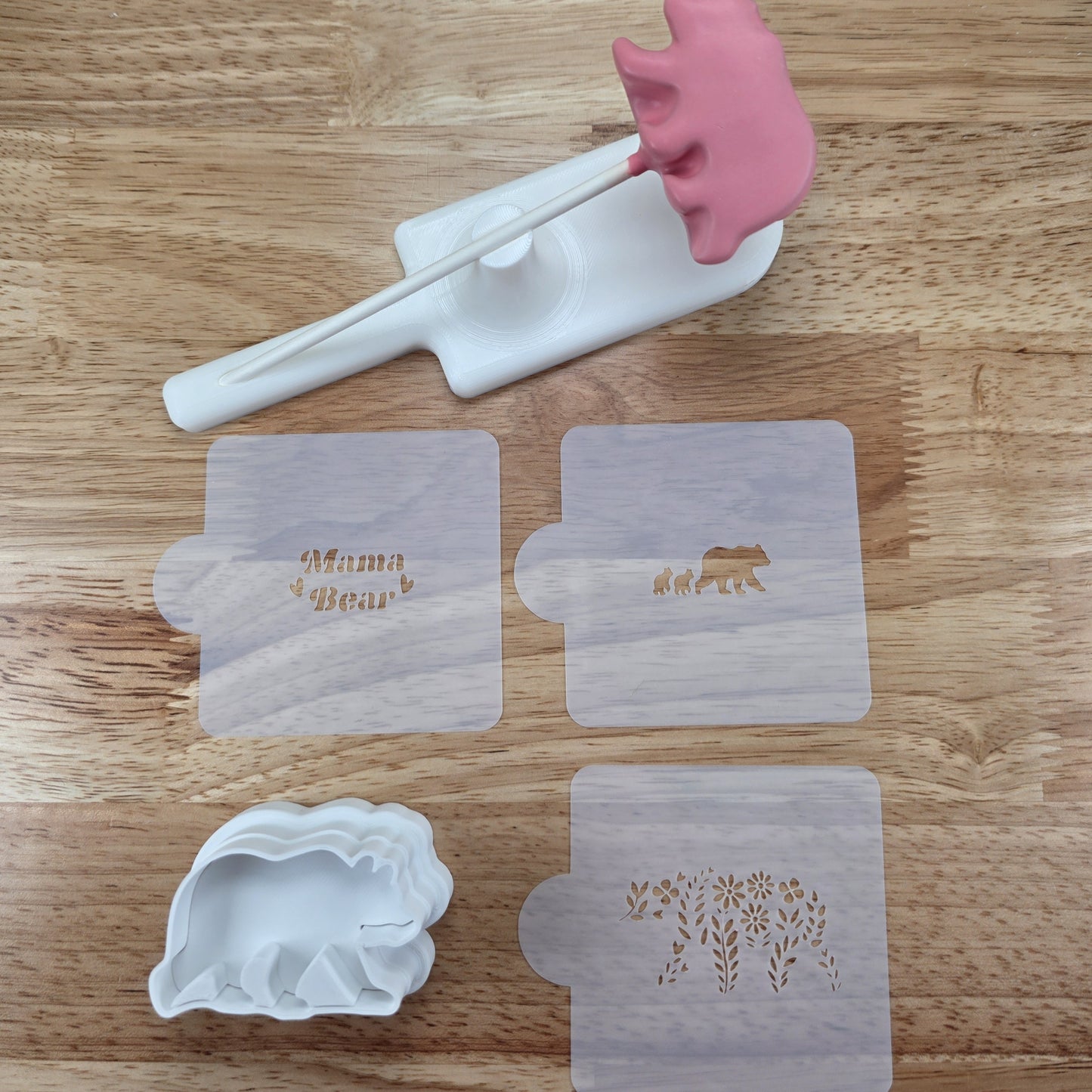 Bear Cake Pop Cutter | Mama Bear Cake Pops | Mother’s Day Cake Pop Design | Bear Dessert Mold | Floral & Cub Stencil Options