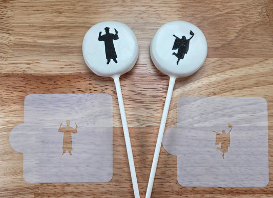 Graduation Silhouette Stencil Set | Boy & Girl Grad Cake Pop Stencils | Full Body Graduate Designs