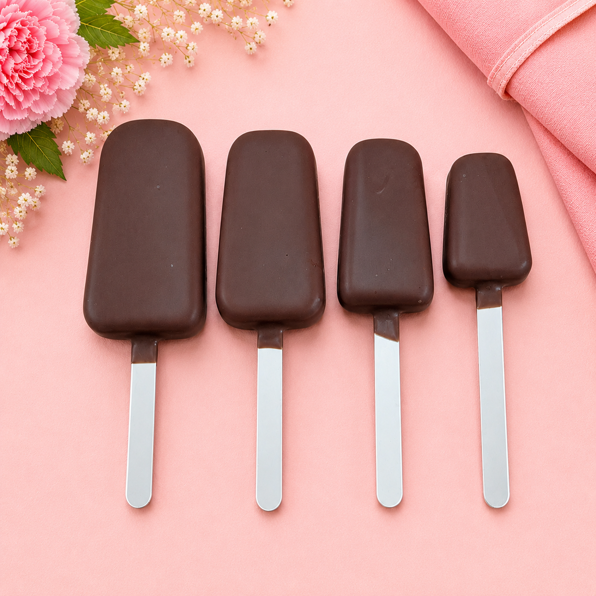 4 Different sized cakesicles dipped