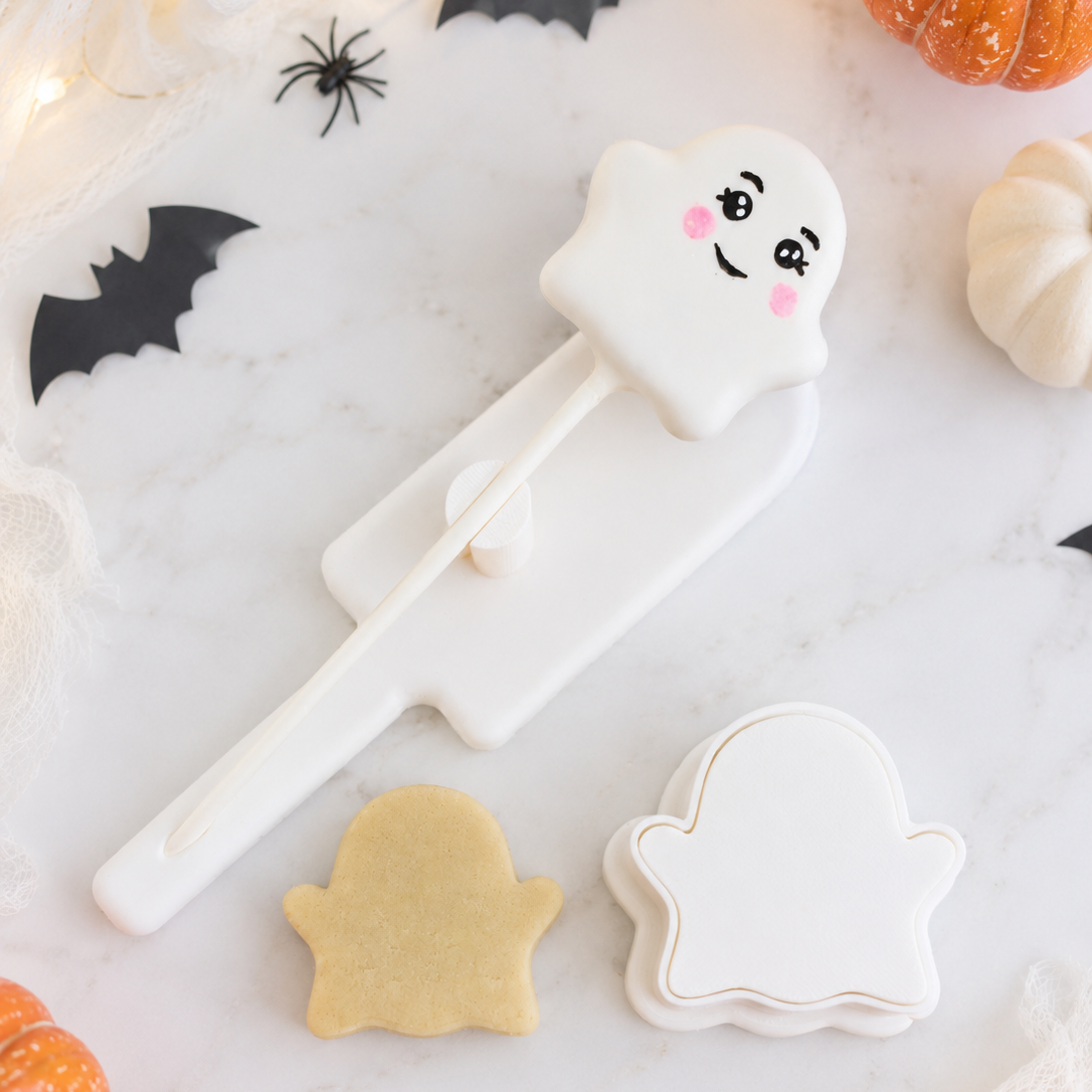 Ghost cake pop, cutter and cut dough