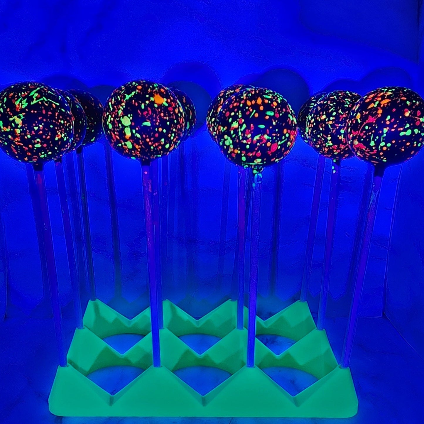 Black Light activated Pretzel Rod stand and Cake Pop Stand in Neon Green Florescent