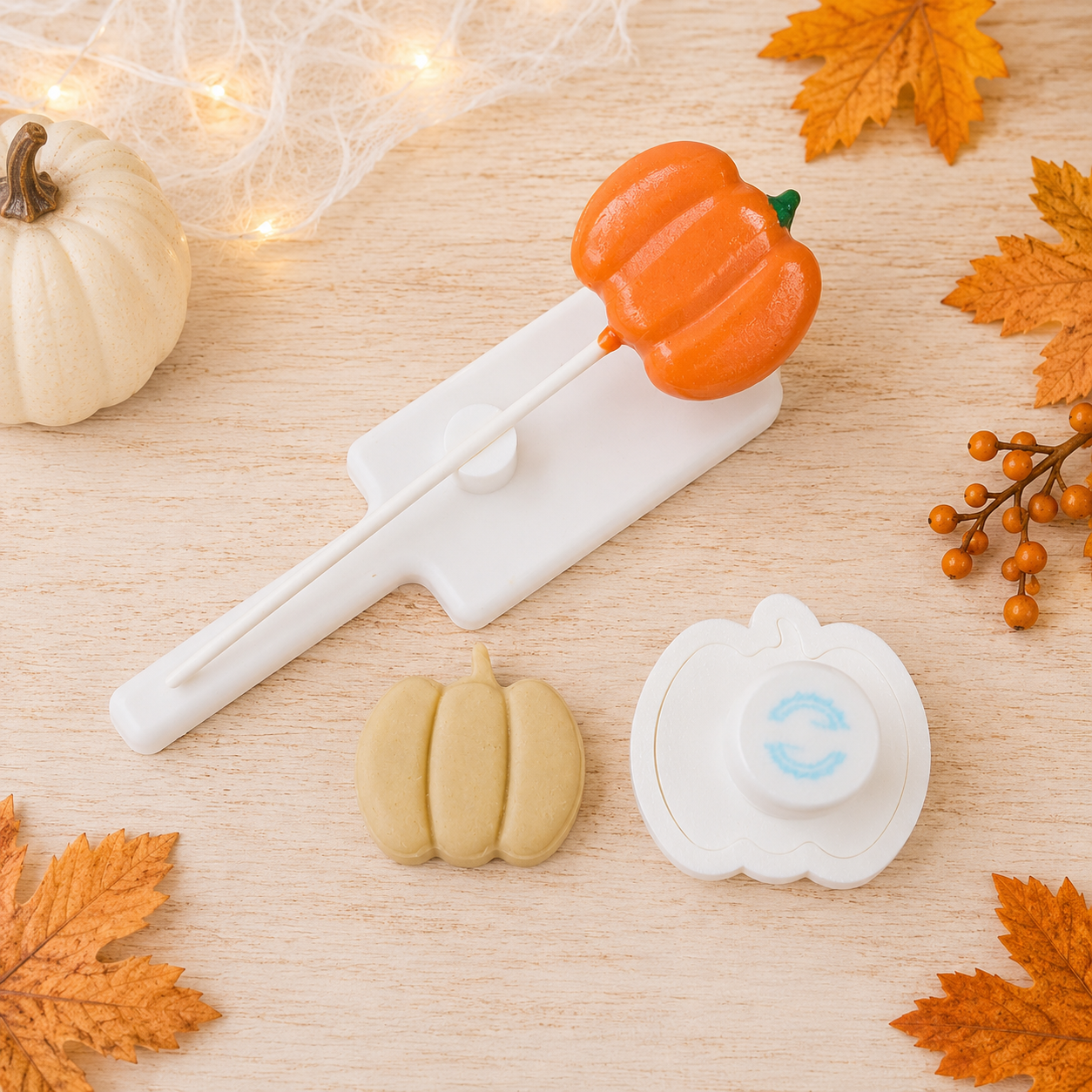 A pumpkin cake pop cutter with cake pop