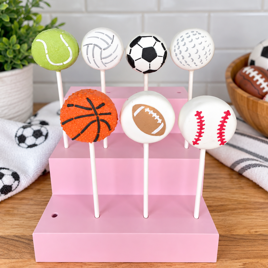 Sports cake pop stencils in use