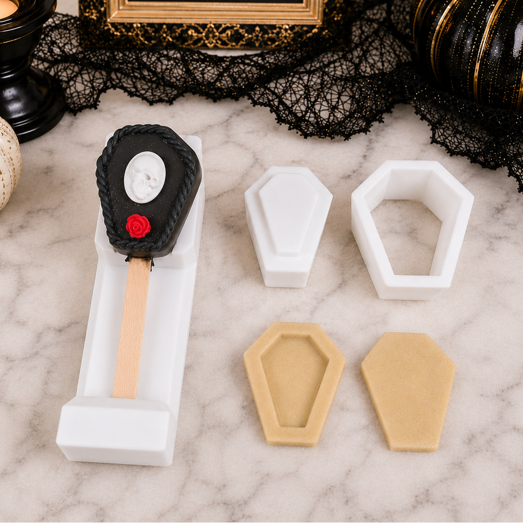 Stuffed cakesicle cutter with Coffin cakesicle and cut out dough