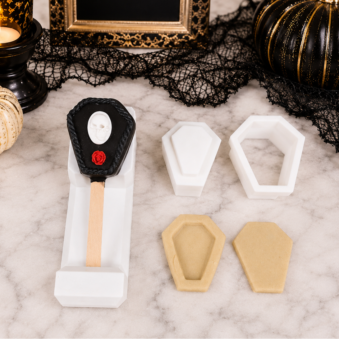 Stuffed Coffin cakesicle cutter with cut out dough and cakesicle