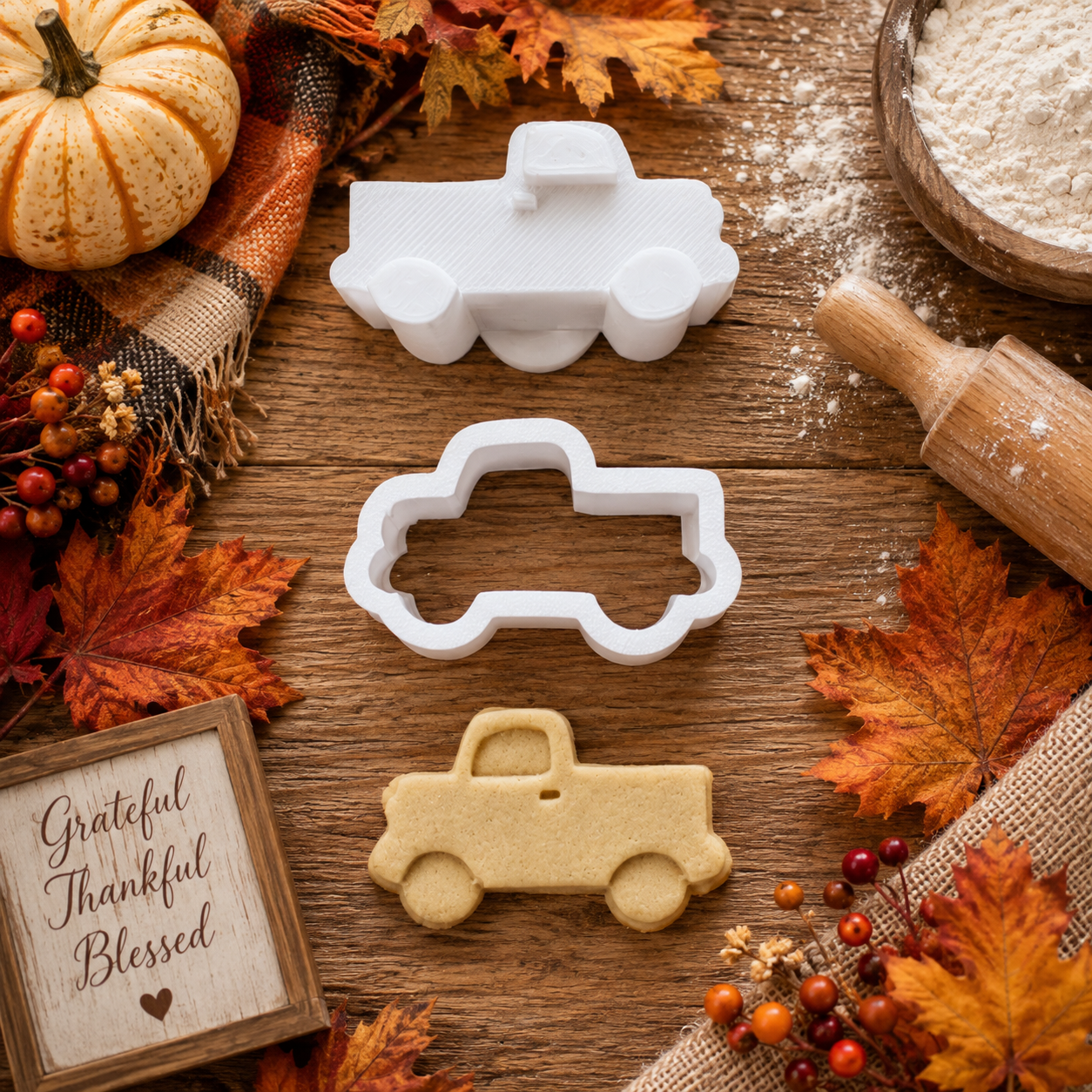 Pickup Truck Cake Pop Cutter and Detail Stamp with Plunger | Vintage Farm Truck | Fall, Thanksgiving and Christmas Desserts