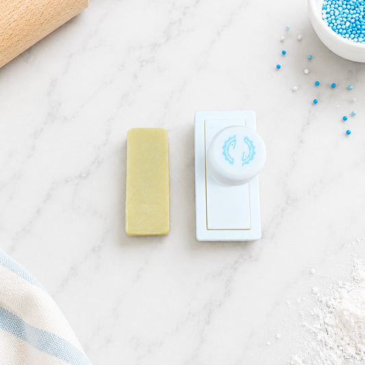 Skinny Rectangle cake pop cutter with plunger and cut out dough