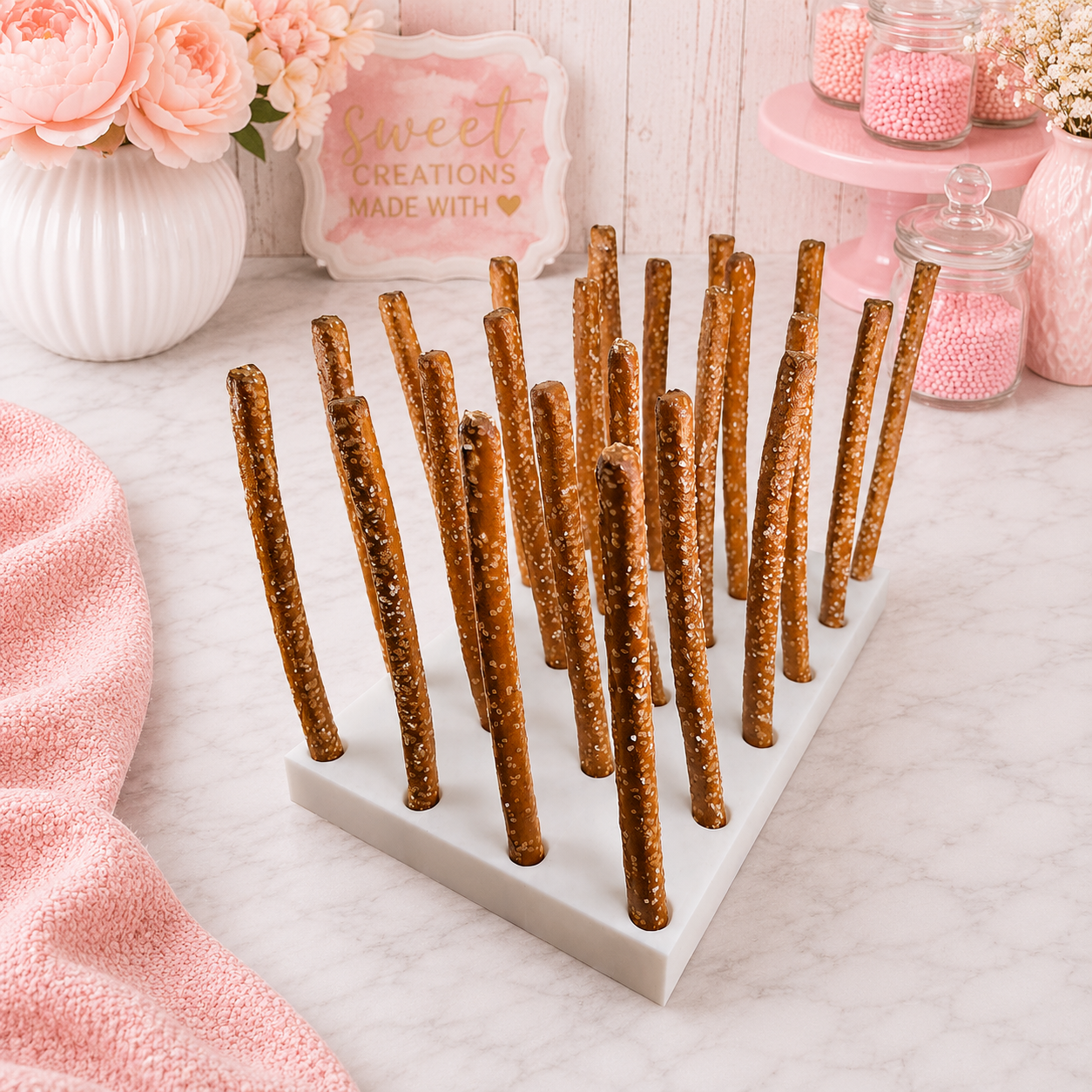 24 Hole Pretzel Rod Stand | Chocolate Covered Pretzel Drying Stand | Pretzel Decorating Holder