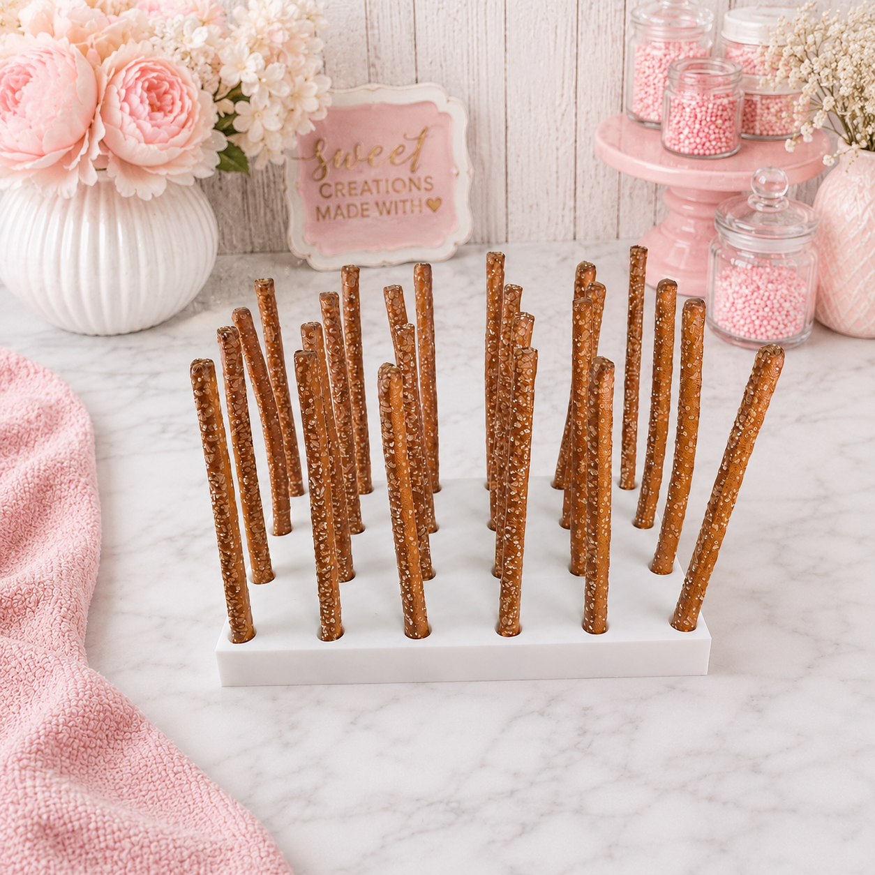24 Hole Pretzel Rod Stand | Chocolate Covered Pretzel Drying Stand | Pretzel Decorating Holder